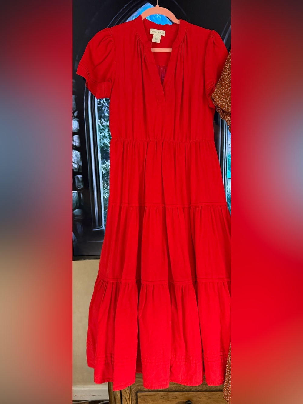 Cynthia Rowley Red Tiered Midi Dress